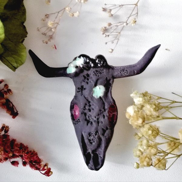 Bull crâne - Graine de capucine - Florence Bregeon - Bijoux en porcelaine
